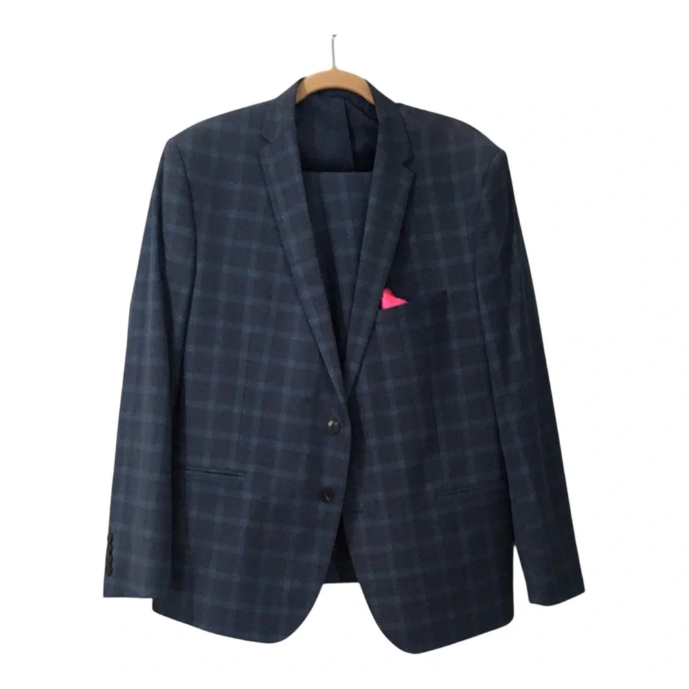 Nike Graham Men's Navy Windowpane Blazer - Classic Tailored Jacket 46R